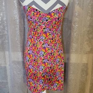 Black Poppy Strapless Floral Mini Dress